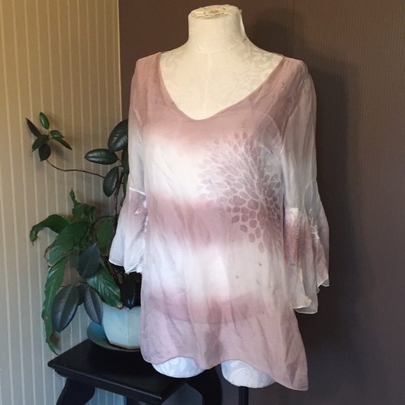 Moda seta pink and white blouse size large - Picture 1 of 8